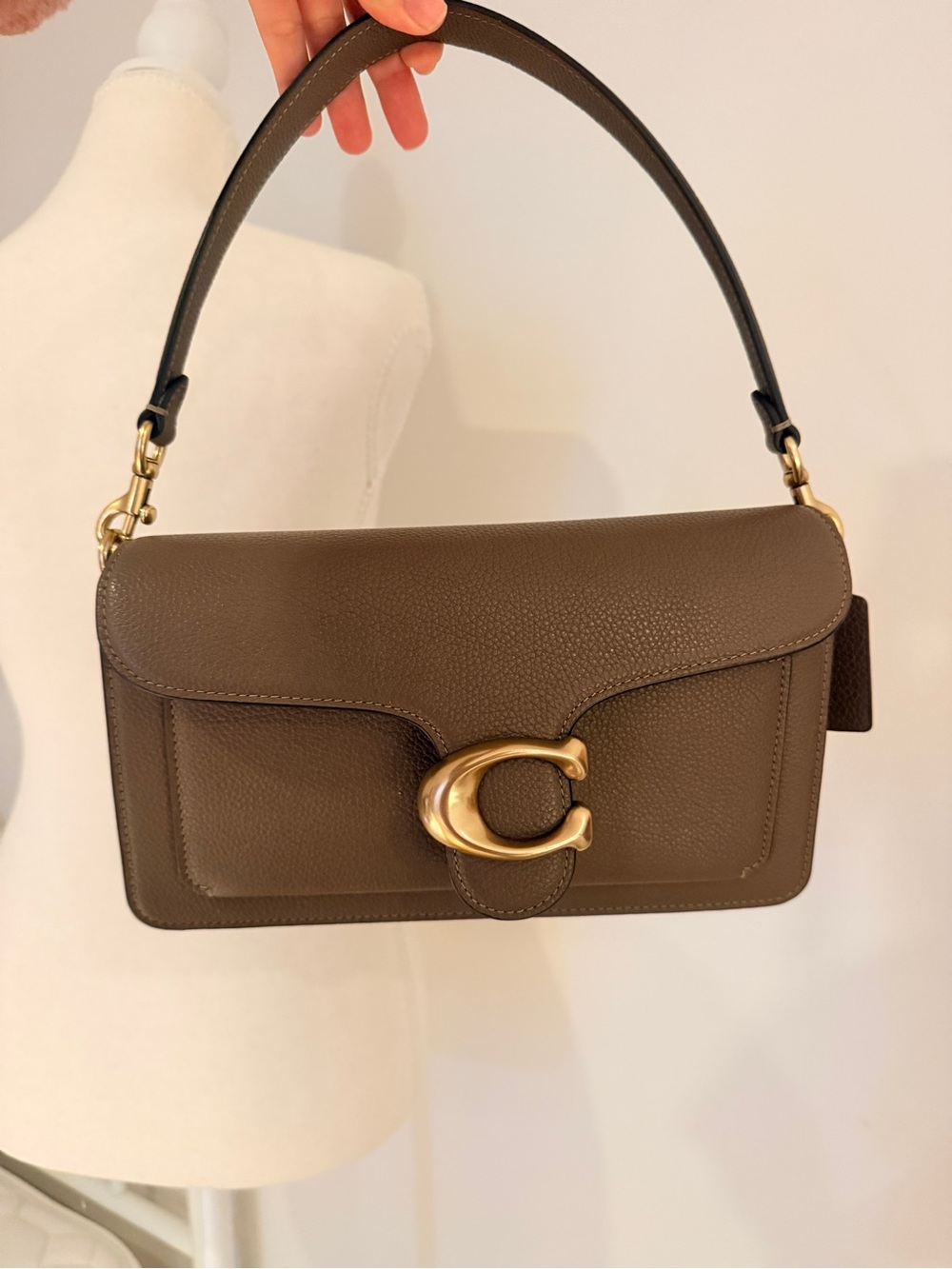 Coach Pebbled Leather Shoulder Bag in Taupe with Gold Hardware